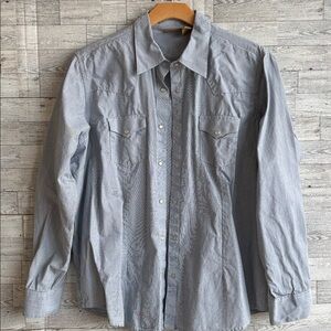 Wrangler Snap-front Shirt‎ womens XXL 100% cotton blue & white pinstripe country
